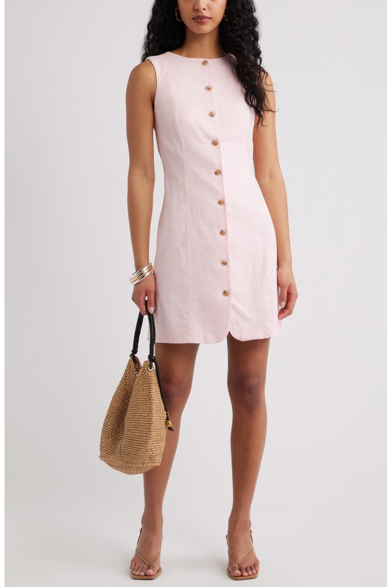Button Front Linen Blend Dress, Alternate, color, PINK PINKESQUE