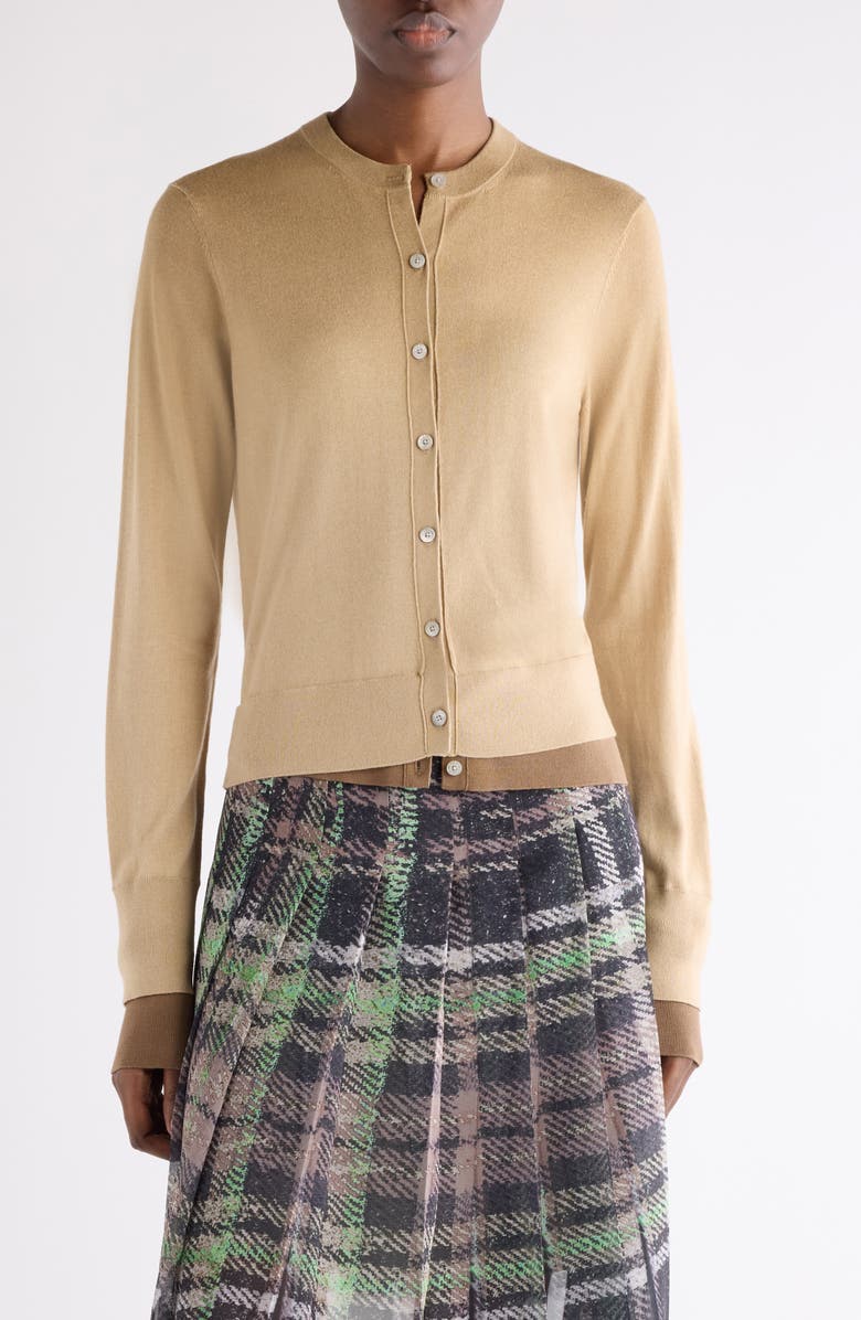 Acne Studios Kohona Layered Silk, Wool & Cashmere Cardigan, Main, color, Sand Beige