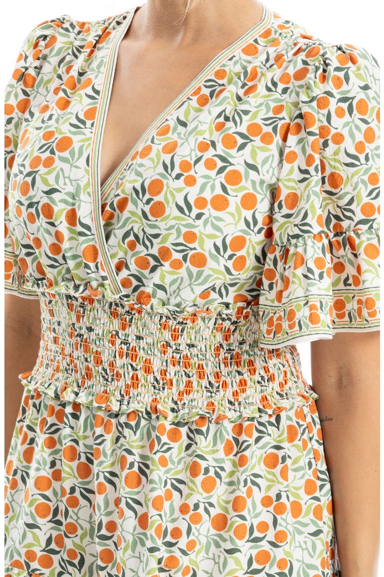 Short Sleeve Tiered Crepe Dress, Alternate, color, CREAM/ ORANGE TANGERINES