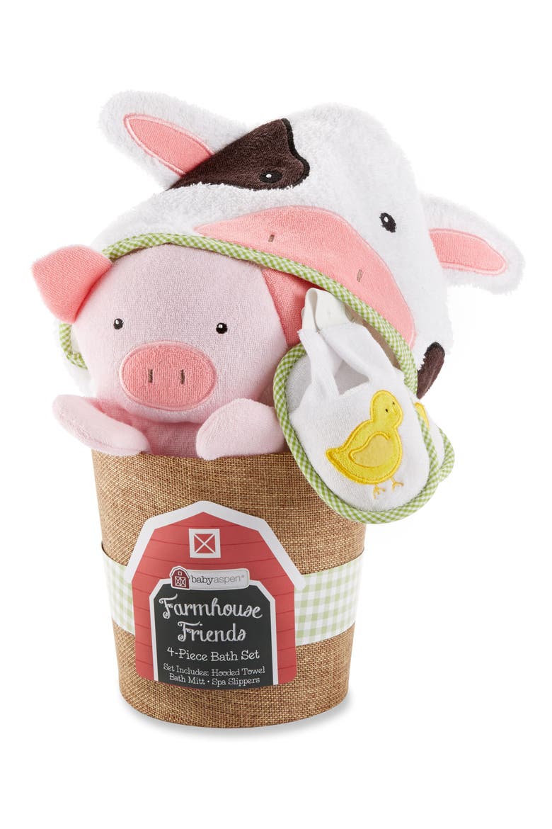 Farmhouse Friends Hooded Robe, Slippers & Bath Mitt Set, Main, color, WHITE/PINK