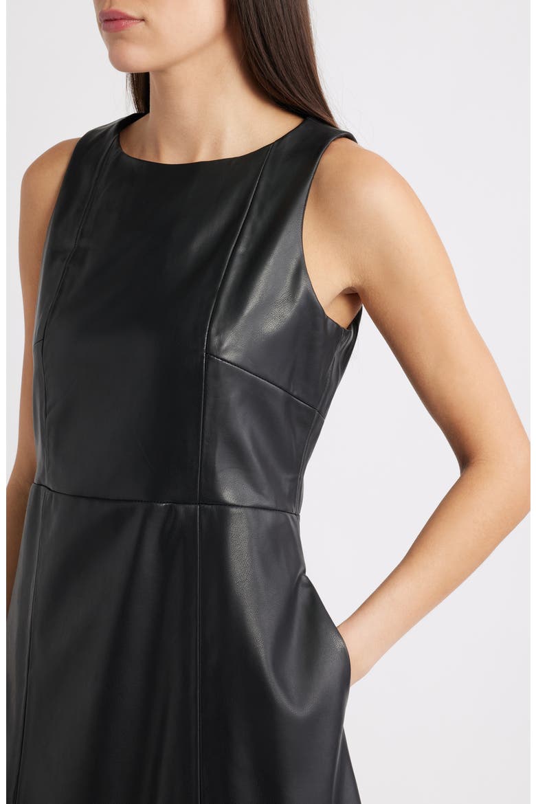 Structured Faux Leather Midi Dress, Alternate, color, RICH BLACK 060