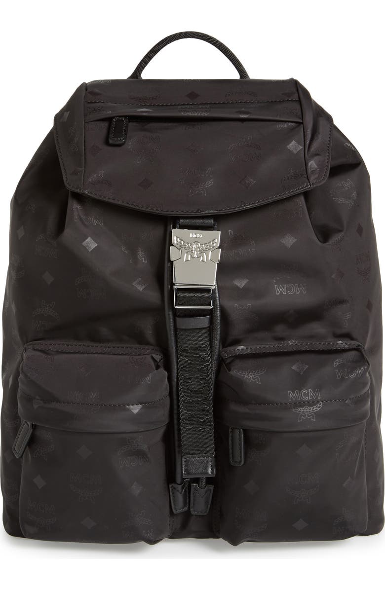 MCM Small Dieter Monogrammed Nylon Backpack, Main, color,