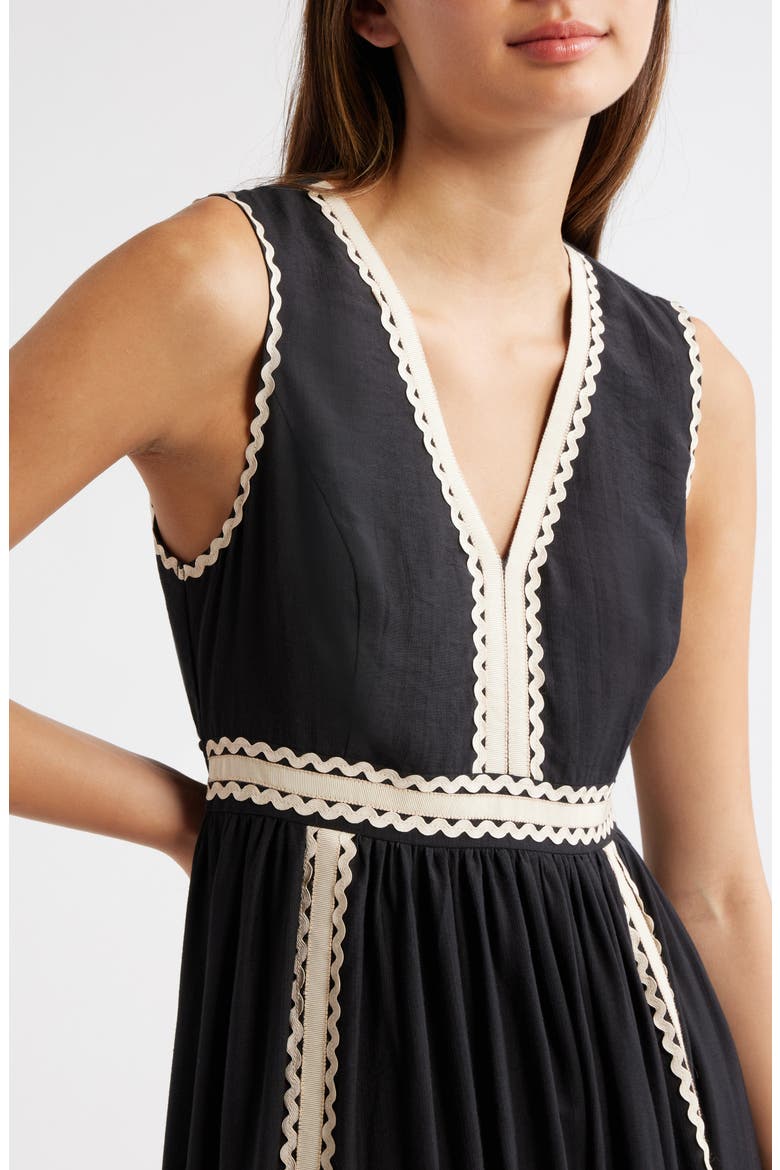 Rickrack Sleeveless Midi Dress, Alternate, color, BLACK