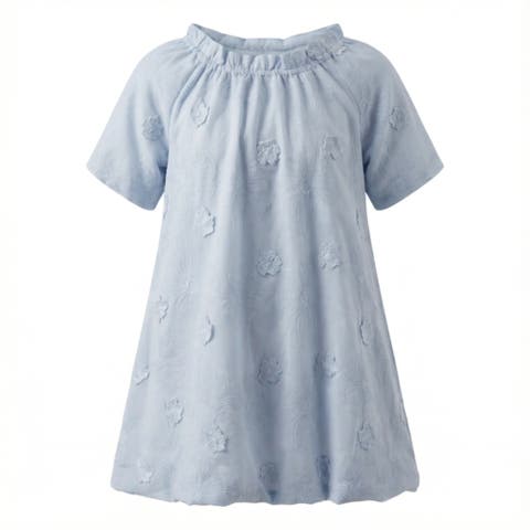 Floral Embroidery Applique Shirred Ruffle Dress (Toddler, Little Kid & Big Kid)