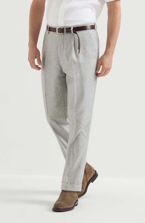Silk and cashmere cavalry tweed trousers with pleat