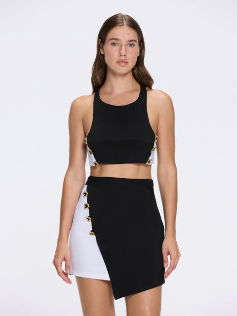 Riviera Duo-Colored Asymmetric Gold Button Mini Skort