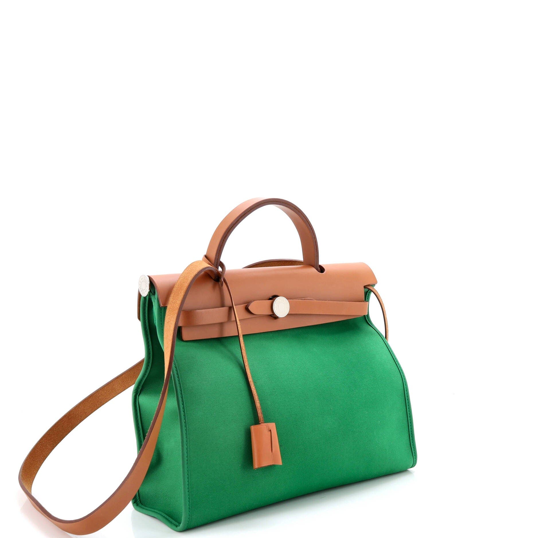 Pre-Owned Hermes Herbag Zip Leather and Toile 31, Alternate, color, Green