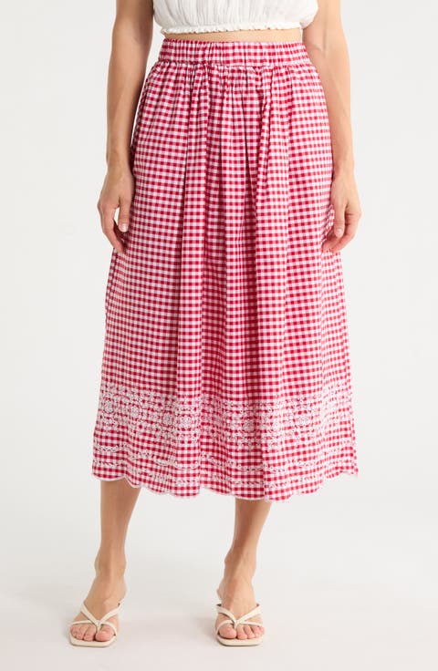 A-Line Embroidery Midi Skirt