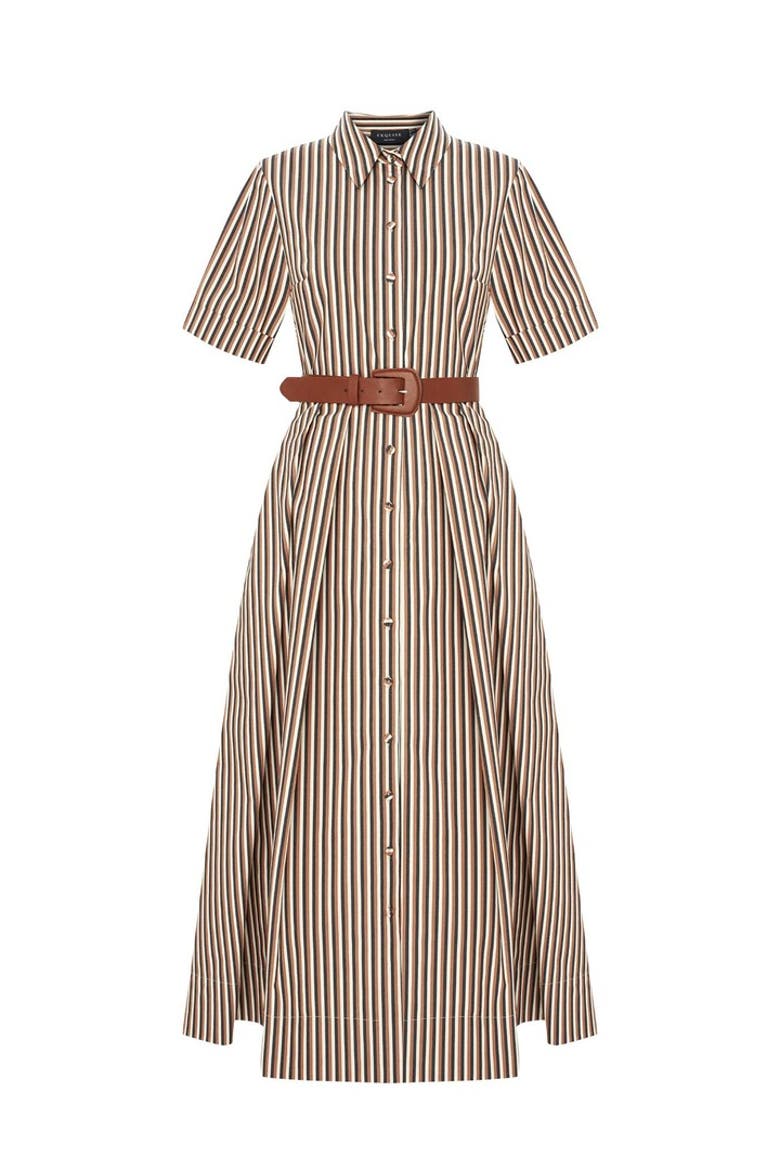 Amara Midi Dress, Alternate, color, Brown Striped