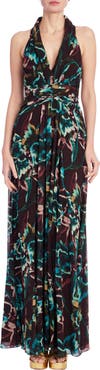 Badgley Mischka Collection Floral Plunge Neck Georgette Gown