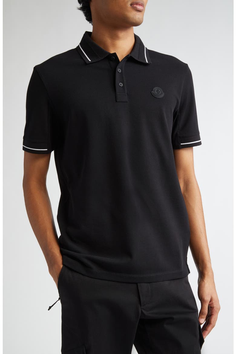 Tipped Cotton Piqué Polo, Main, color, BLACK