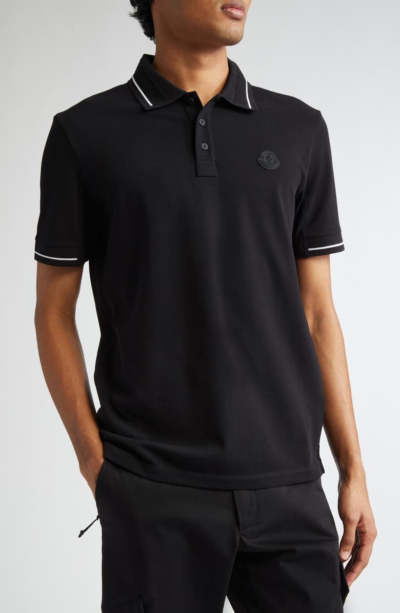 Moncler Tipped Cotton Piqué Polo, Main, color, Black