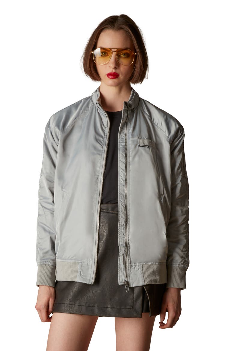 Women's Satin Bomber Jacket, Alternate, color, Silver
