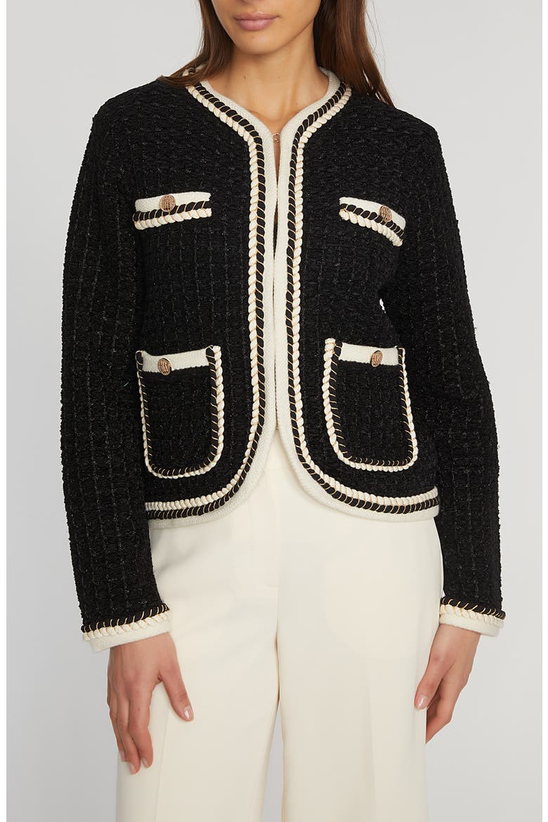 The Koka Metallic Cardigan, Main, color, NOIR BLACK/ SKY WHITE