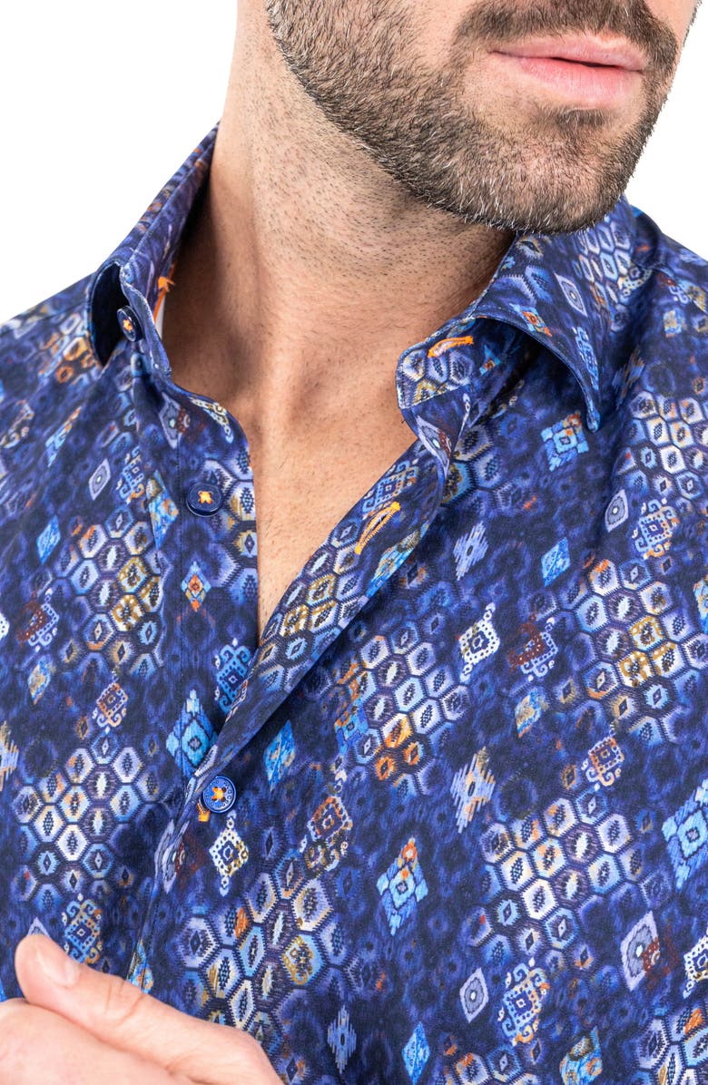 Maceoo Einstein Stretch Dragon Eye Button-Up Shirt, Alternate, color, Blue