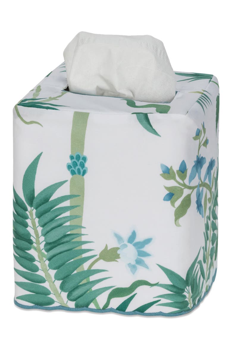 Palmyra Leaf Print Tissue Box Cover, Main, color, EMERALD