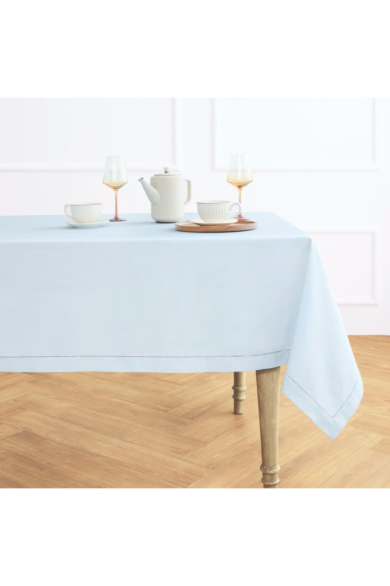 Cotton Linen Hemstitch Tablecloth, Main, color, Light Blue
