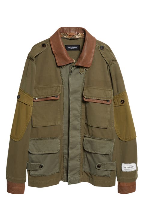 Leather Trim Cotton Jacket