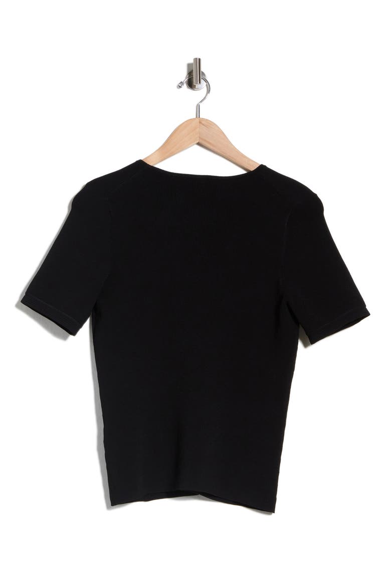 Compact Rib Short Sleeve V-Neck Top, Alternate, color, BLACK