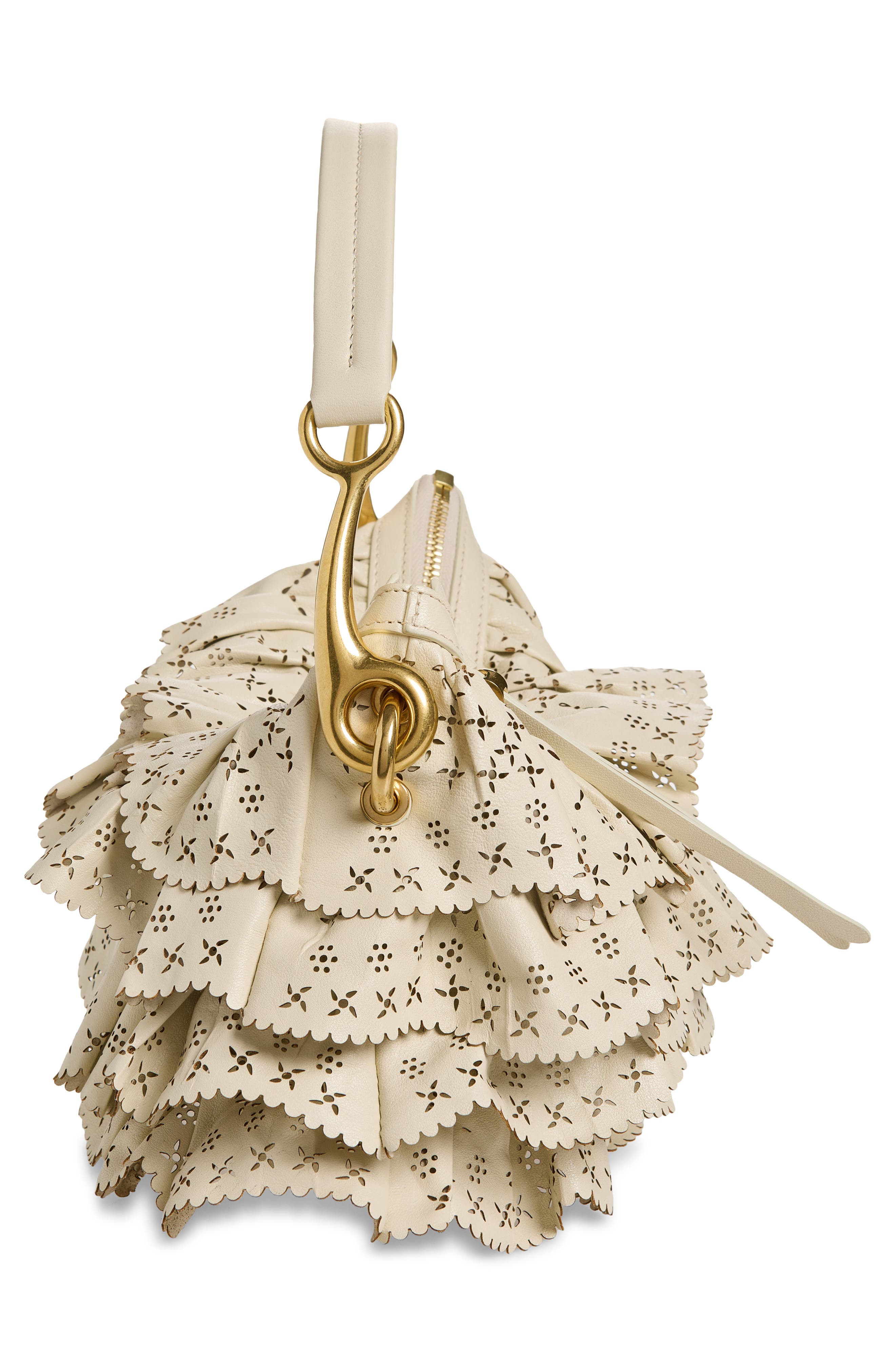 Burberry Bridle Perforated Ruffles Shoulder Bag, Alternate, color, Soap