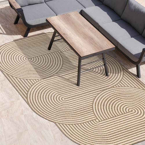 Jonathan Y Margot Modern Geometric Arch Stripe Indoor/outdoor Shaped Area Rug In Beige/brown