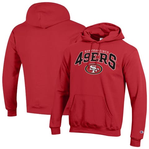 Men's Champion Scarlet San Francisco 49ers Powerblend Arch over Logo Hoodie