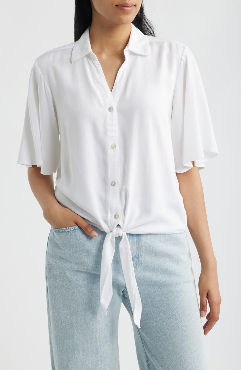 beachlunchlounge Roxanna Tie Hem Shirt, Main, color, White