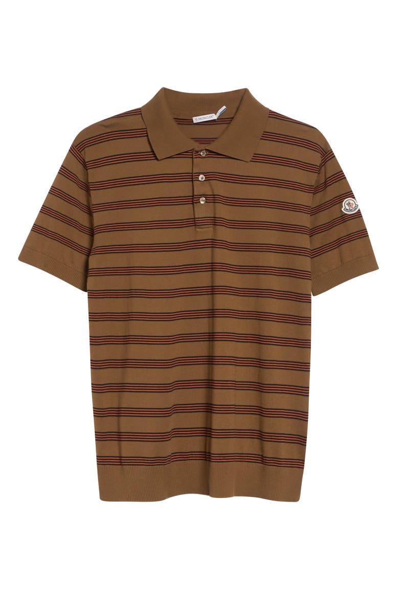 Stripe Logo Patch Polo, Alternate, color, BROWN