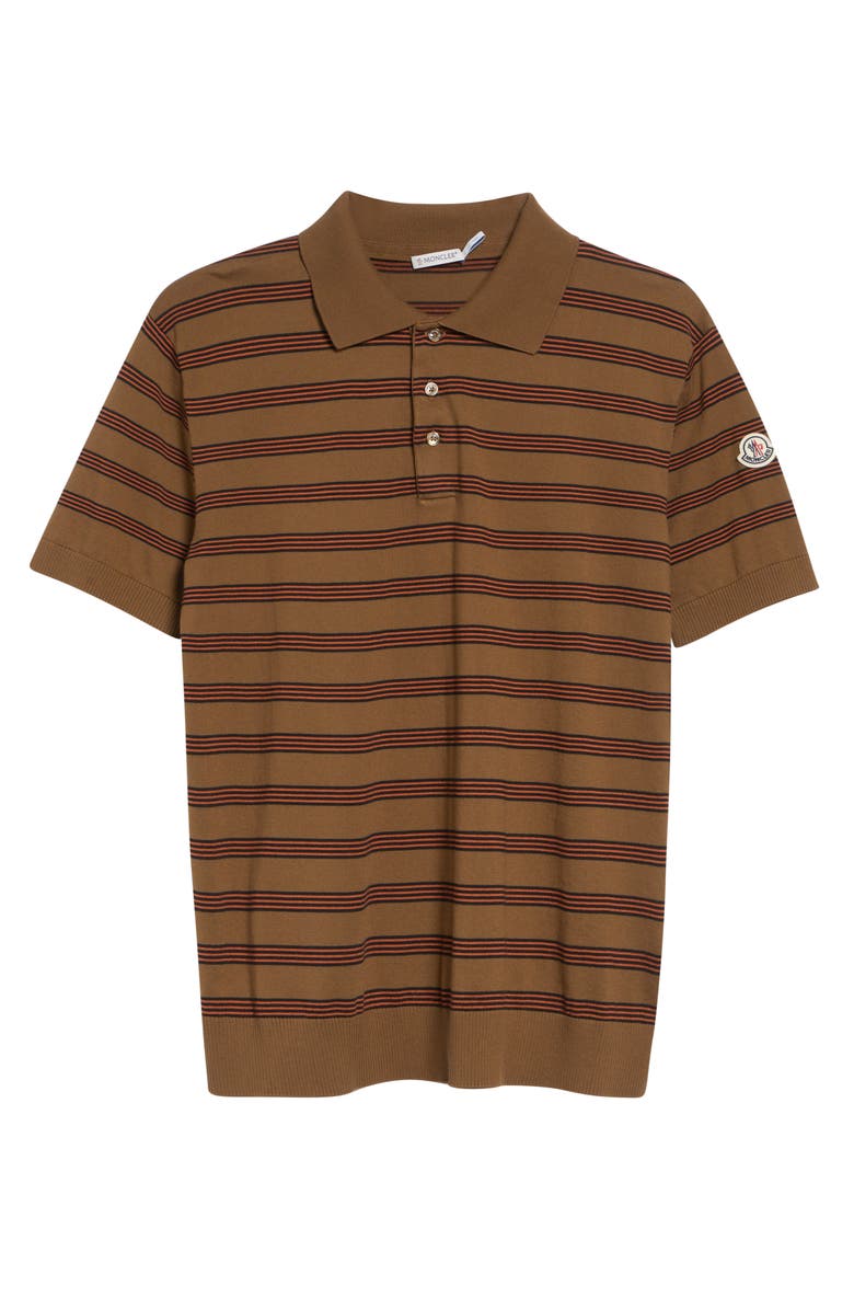 Moncler Stripe Logo Patch Polo, Alternate, color, Brown