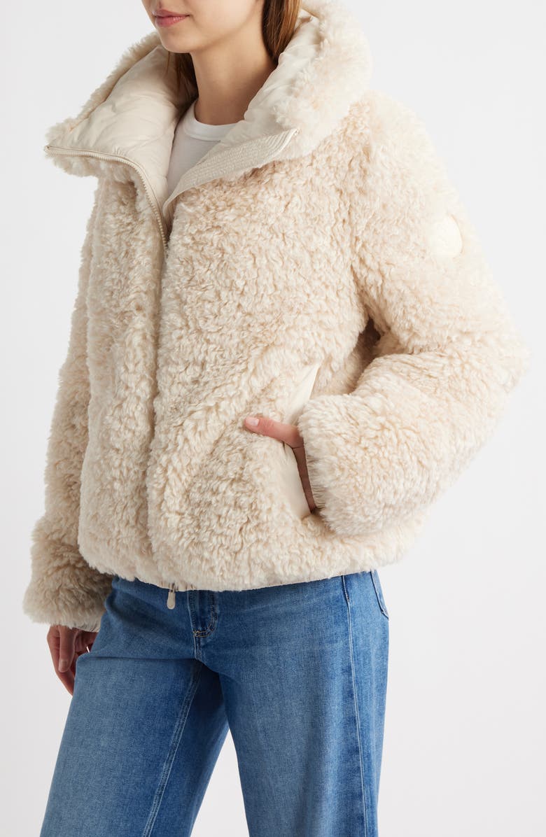 Save The Duck Kennie Water Repellent Faux Shearling Jacket, Alternate, color, Shore Beige