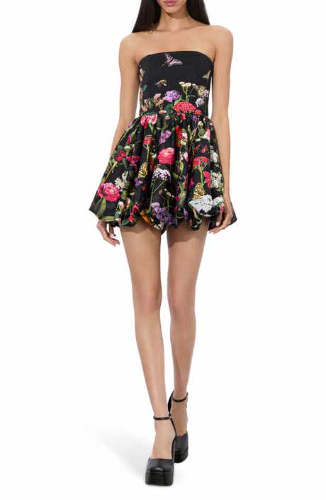 Alice + Olivia Asha Strapless Bubble Hem Sateen Minidress