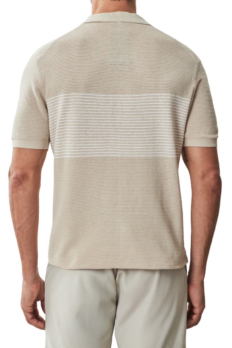 Orion Stripe Silk & Linen Johnny Collar Polo, Alternate, color, TAN