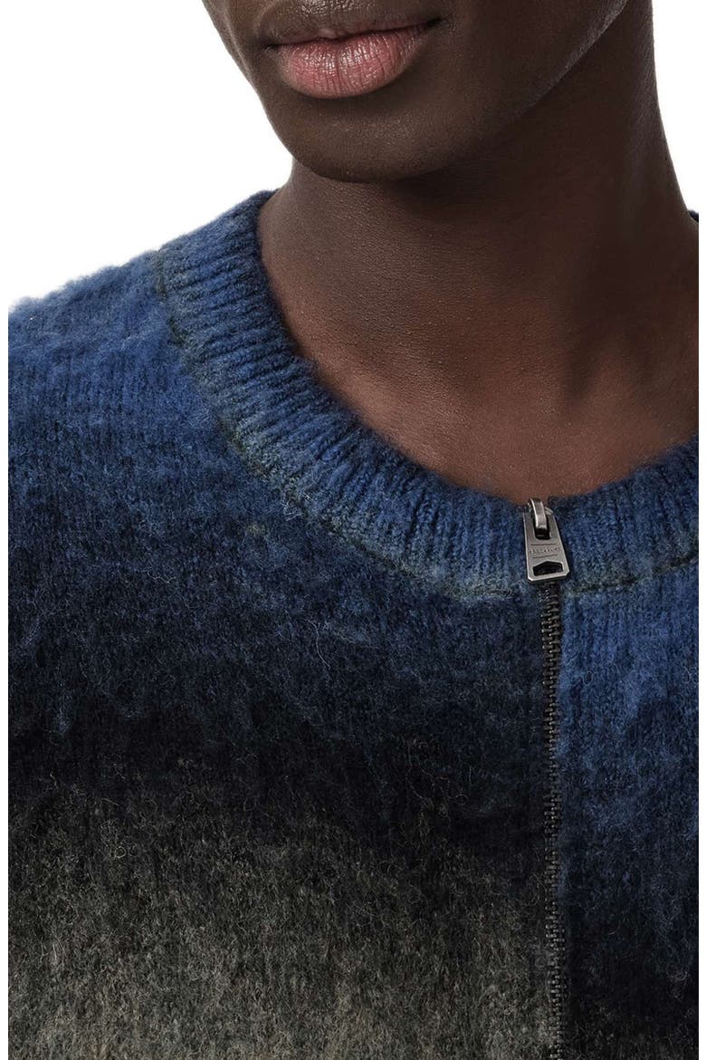 Halley Ombré Stripe Crewneck Wool Blend Zip Cardigan, Alternate, color, BLUE/ GREY/ BLACK