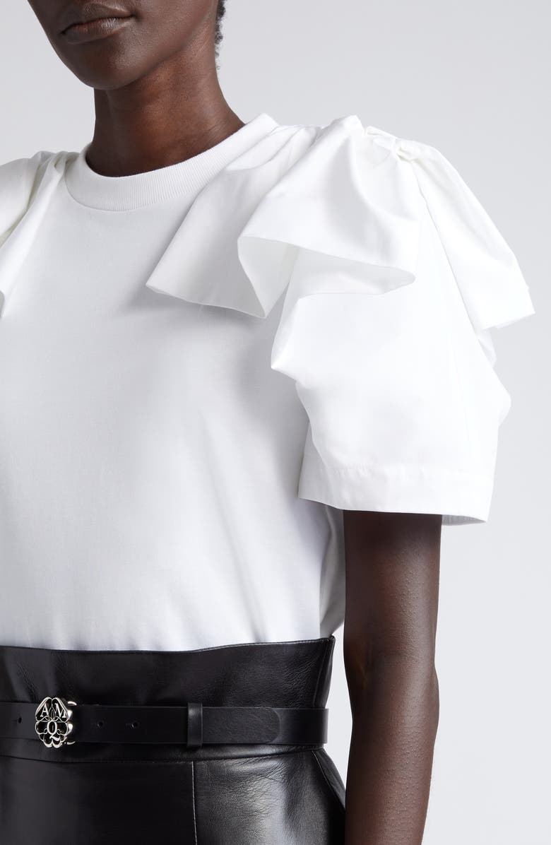 McQueen Ruffle Shoulder Cotton T-Shirt, Alternate, color, 