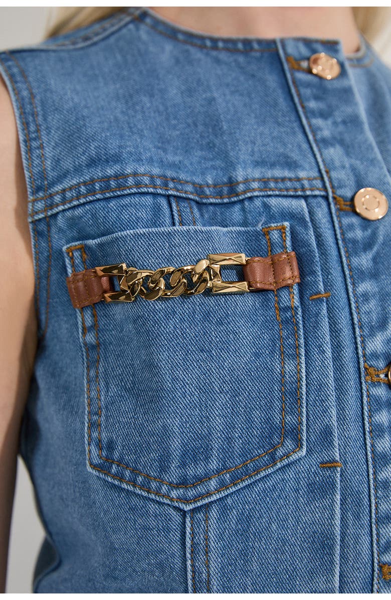 Karen Millen Petite Sleeveless Midi Denim Dress, Alternate, color, Light Blue