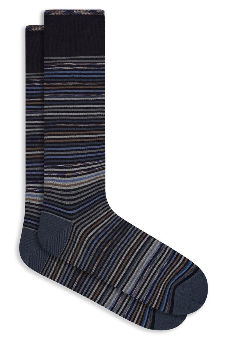 Stripe Mercerized Cotton Blend Dress Socks, Main, color, BLACK