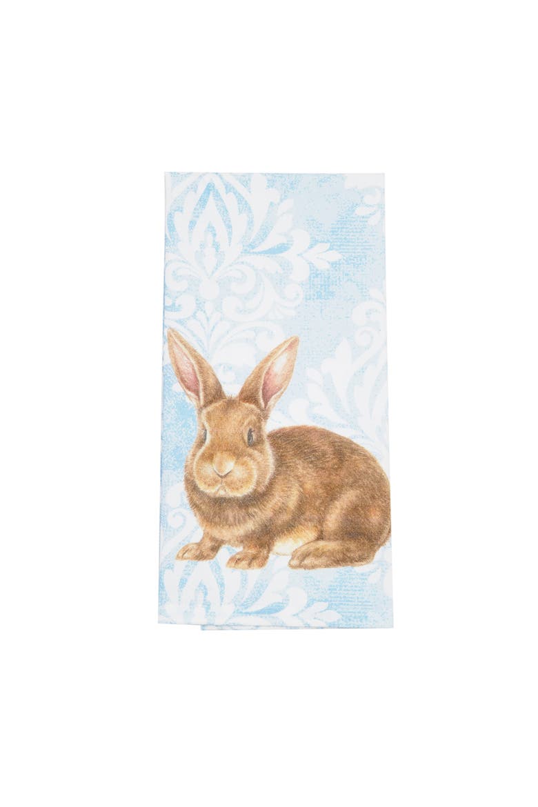 Damask Blue Easter Bunny Rabbit Cotton Kitchen Dishtowel, Alternate, color, Blue