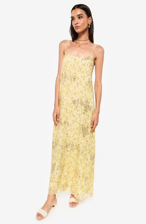 Cami Nyc Lux Floral Print Metallic Silk Maxi Slipdress In Yellow Magnolia