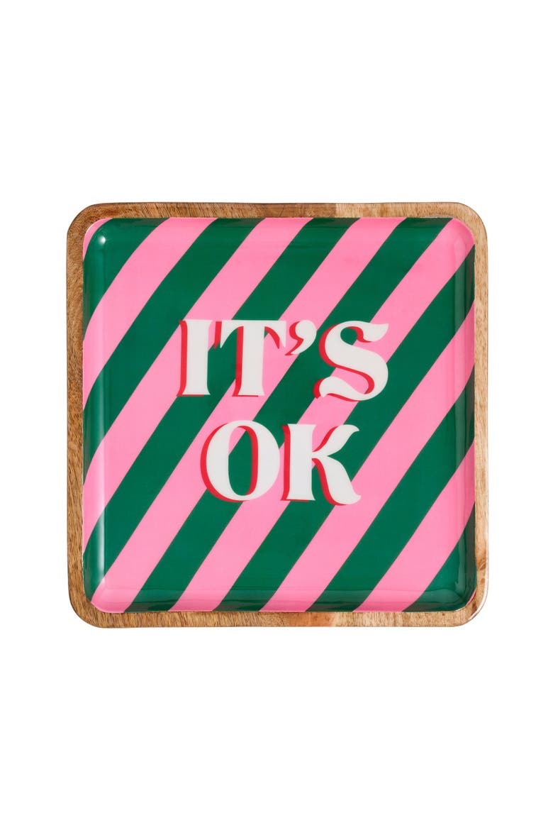 Lakri Mango Wood Tray 12X12 In, Main, color, Green