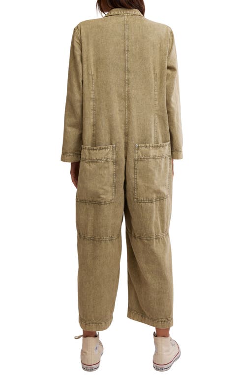 Shop Free People Margarita Long Sleeve Denim Jumpsuit In Calliste Green
