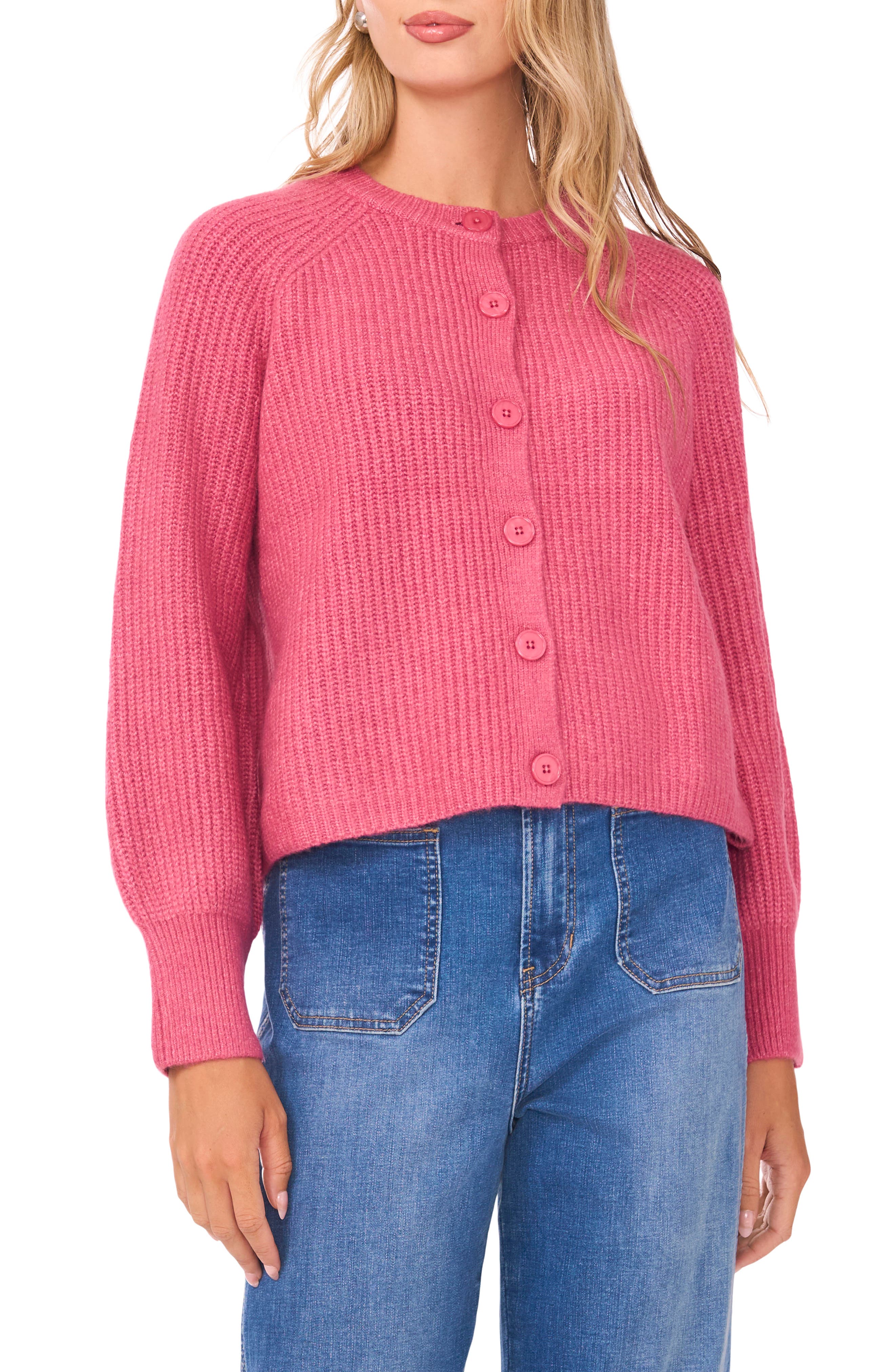 Vince Camuto Saddle Raglan Sleeve Rib Cardigan