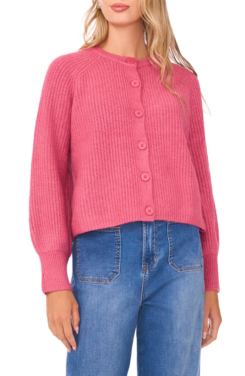 Vince Camuto Saddle Raglan Sleeve Rib Cardigan, Main, color, Rose Rococo