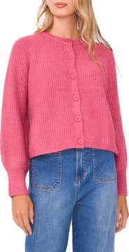 Vince Camuto Saddle Raglan Sleeve Rib Cardigan