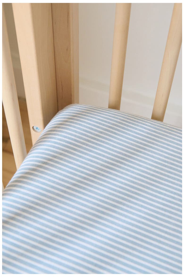 Organic Cotton Seersucker Crib Sheet, Alternate, color, MARINE BLUE