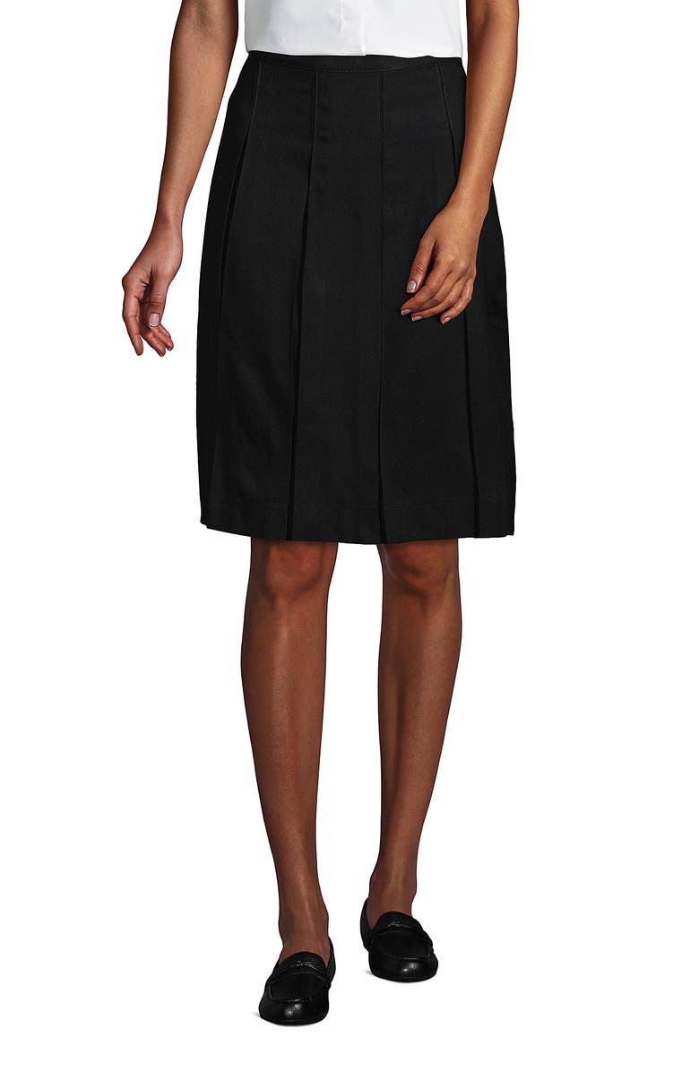 Lands' End School Uniform Solid Box Pleat Skirt Top of Knee, Main, color, Black