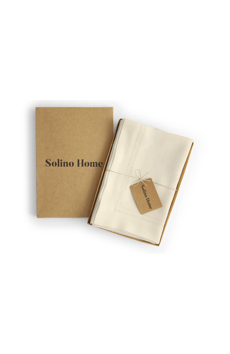 Solino Home Linen Dinner Napkins Set of 4, 20 x 20 Inch for Dining Table, Holiday and Everyday Table Decor - Linen Double Hemstitch, Alternate, color, Ivory