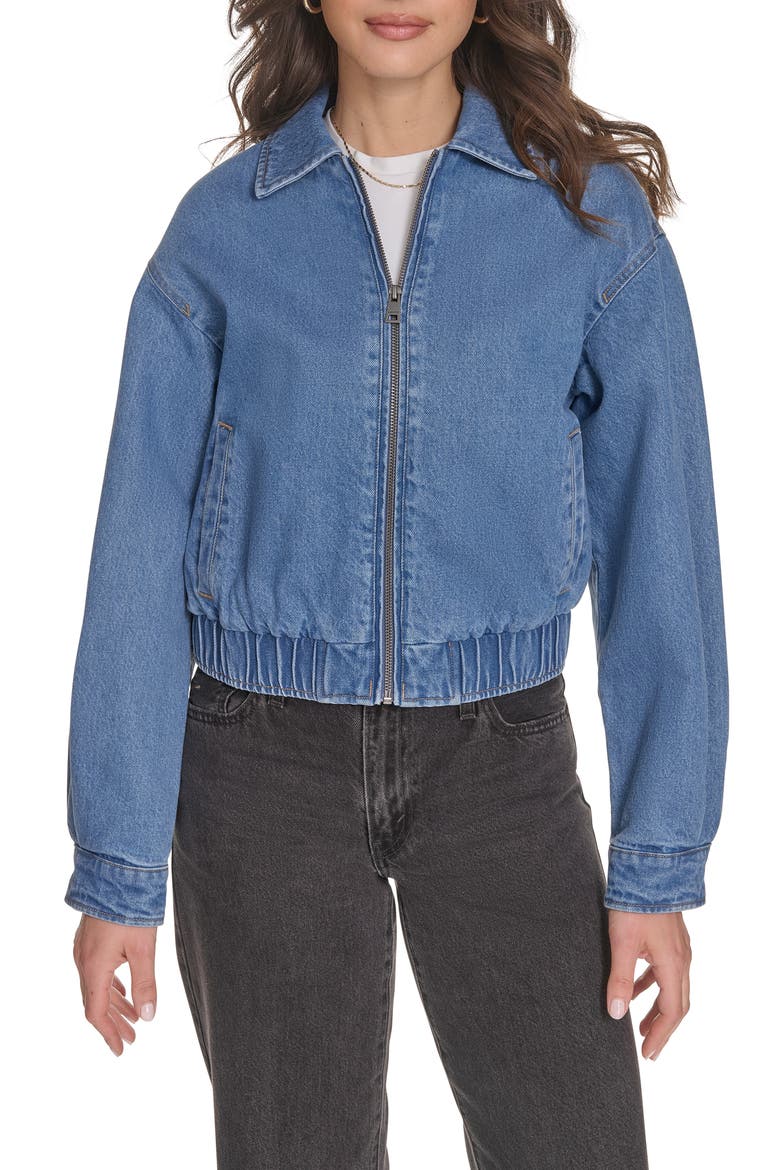 Denim Bomber Jacket, Main, color, MEDIUM WASH DENIM