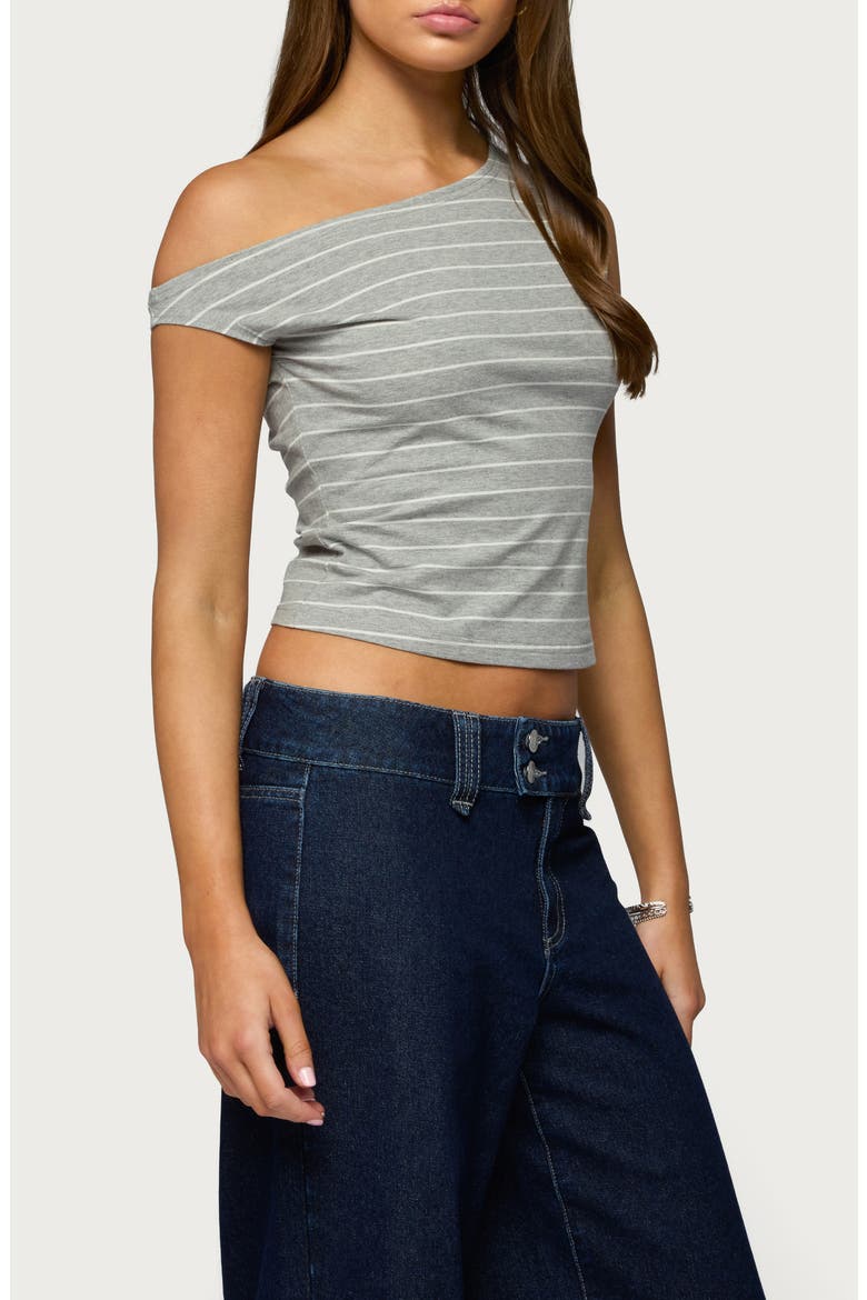 Keryn Stripe One-Shoulder Top, Alternate, color, GRAY-AND-WHITE