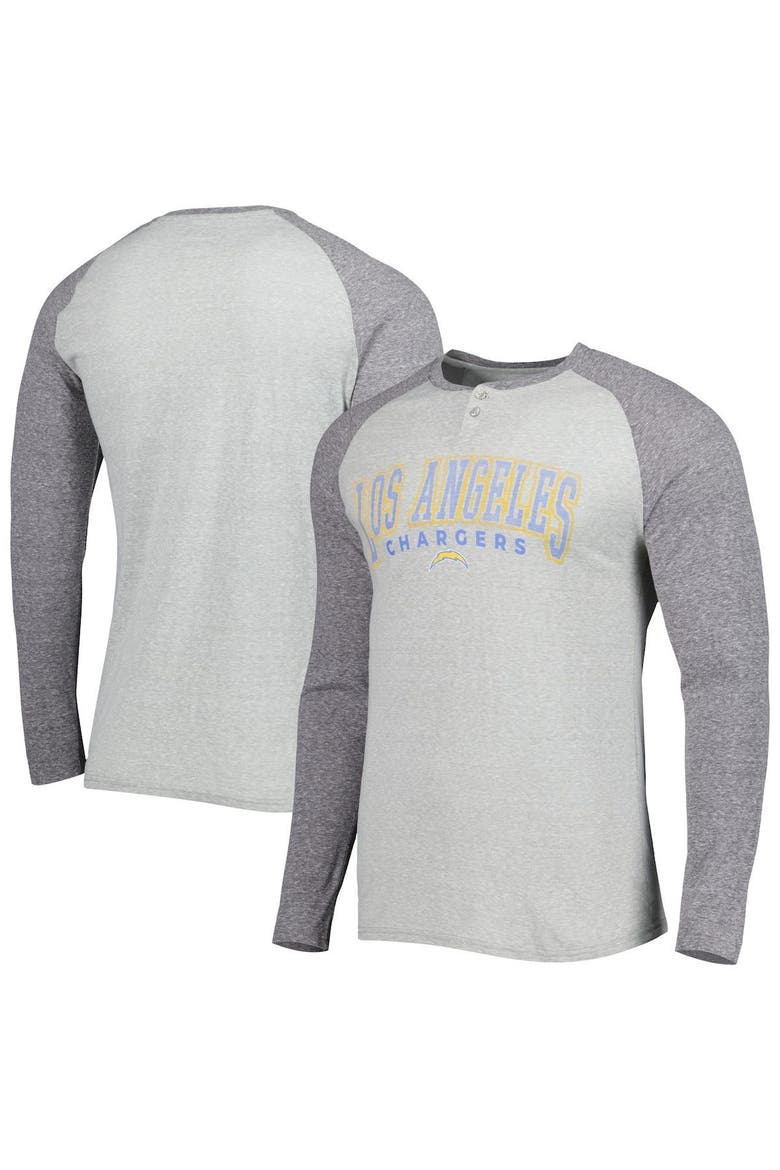 Men's Concepts Sport Heather Gray Los Angeles Chargers Ledger Raglan Long Sleeve Henley T-Shirt, Alternate, color, Gray
