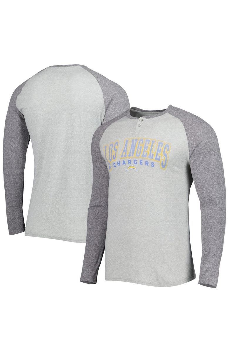CONCEPTS SPORT Men's Concepts Sport Heather Gray Los Angeles Chargers Ledger Raglan Long Sleeve Henley T-Shirt, Alternate, color,